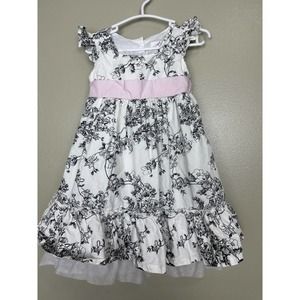 Lilybird Girls Lined Ruffle‎ Dress Size 2t Black White Floral Pink Belt